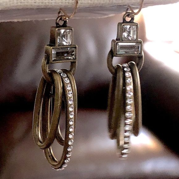 SILPADA Modern Maven Brass Drop Earrings With Swarovski Crystals NIB - Picture 6 of 14